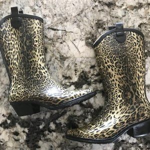Leopard print ladies rain boots